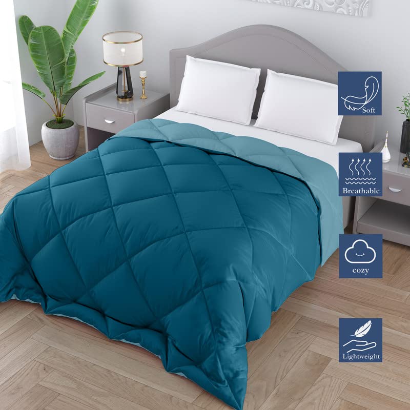 CHICERY Microfiber Reversible Solid Extra Comfort & Soft Comforter||Blanket Single Bed 250 GSM Ultra Soft Comforter for Winter-Teal Sky-Pack of 1 - Image 2