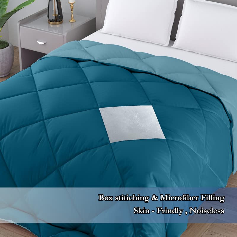 CHICERY Microfiber Reversible Solid Extra Comfort & Soft Comforter||Blanket Single Bed 250 GSM Ultra Soft Comforter for Winter-Teal Sky-Pack of 1 - Image 3