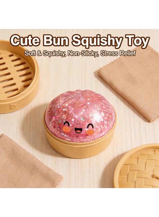 Simulation Glitter Dumpling Fidget Toy – Soft Squeeze Squishy Toy with Steamer Box – Anti Anxiety Sensory Toy – Cute Home Table Decor – Gift for All Ages - Image 3