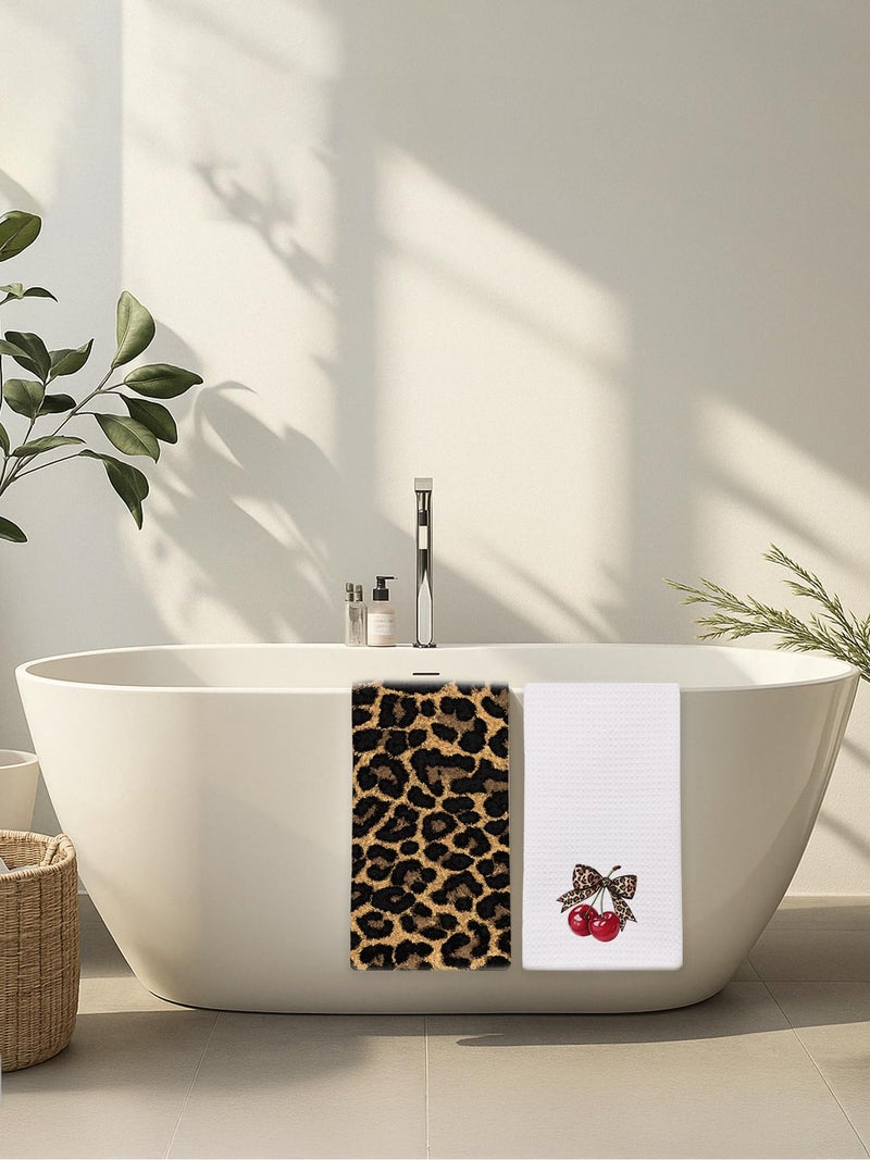 BitKan Leopard Bathroom Hand Towels Set of 2 - Cheetah Bow with Cherry Guest Hand Towels, Leopard Print Dish Tea Towels for Kitchen Decor, Cherry Themed Gifts for His Hers, Housewarming Gift Idea - Image 4