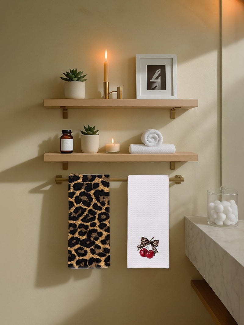 BitKan Leopard Bathroom Hand Towels Set of 2 - Cheetah Bow with Cherry Guest Hand Towels, Leopard Print Dish Tea Towels for Kitchen Decor, Cherry Themed Gifts for His Hers, Housewarming Gift Idea - Image 5