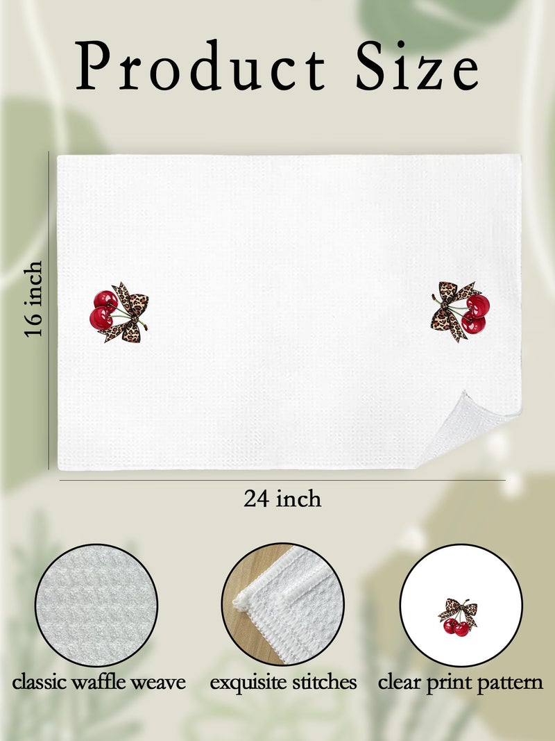 BitKan Leopard Bathroom Hand Towels Set of 2 - Cheetah Bow with Cherry Guest Hand Towels, Leopard Print Dish Tea Towels for Kitchen Decor, Cherry Themed Gifts for His Hers, Housewarming Gift Idea - Image 2