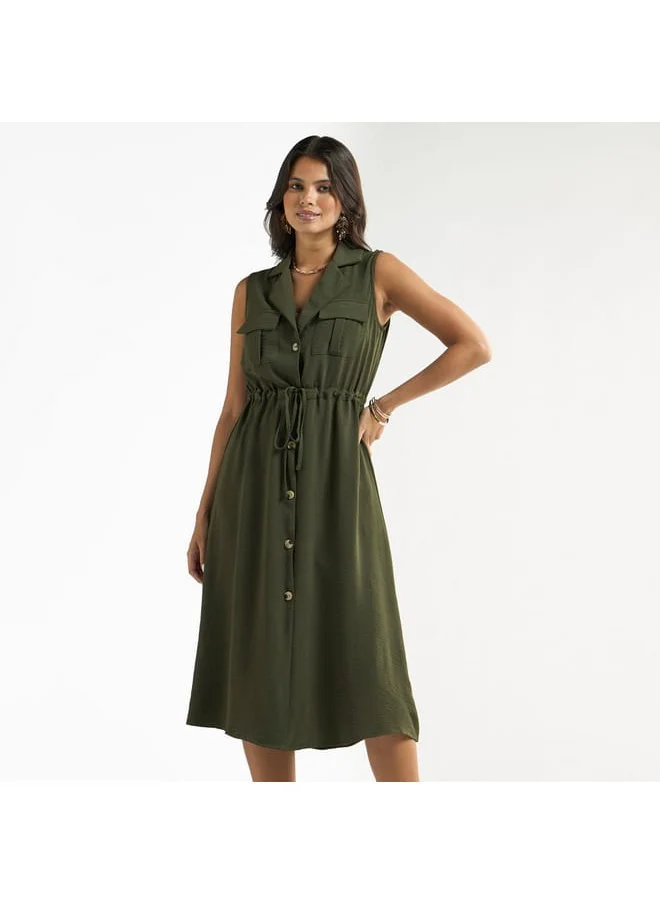 FAV Textured Sleeveless Shirt Dress with Pockets