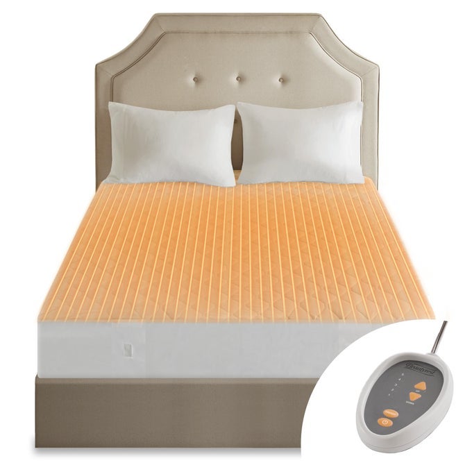 COTTON BLEND HEATED MATTRESS PAD SECURE COMFORT TECHNOLOGY LUXURY QUILTED ELECTRIC MATTRESS PAD WITH DEEP POCKET 5SETTING HEAT CONTROLLERS TWIN WHITE
