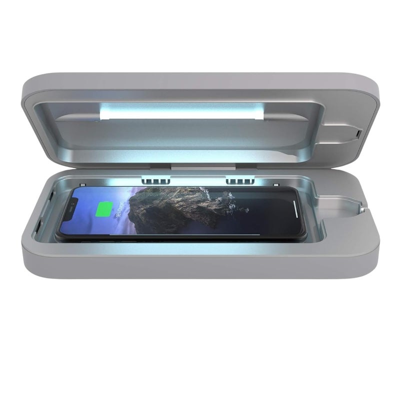 PhoneSoap Wireless UV Phone Sanitizer & Universal Phone Charger Box with Qi Charging | Patented & Clinically Proven 360-Degree UV-C Light Sanitizer | Disinfects and Charges All Phones (Gunmetal Grey) - Image 1