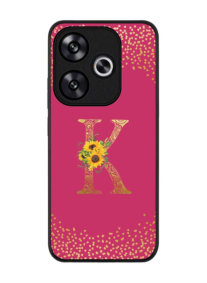 Stylizedd Rugged Black edge case for Xiaomi Poco F6 / Xiaomi Redmi Turbo 3 Case Cover Custom Monogram Initial Letter Floral Pattern Alphabet- K (Deep Pink Rose) - Image 1