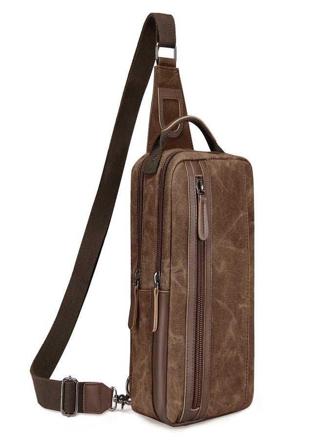 Janhavi Large Travel Crossbody Bags for Men Women, Retro Waxed Canvas Waterproof Messenger Sling Bag Chest Bag with PU Leather Decoration, Shoulder Bag Handbags Satchel Bag for Work Sport Shopping(Coffee) - Image 1