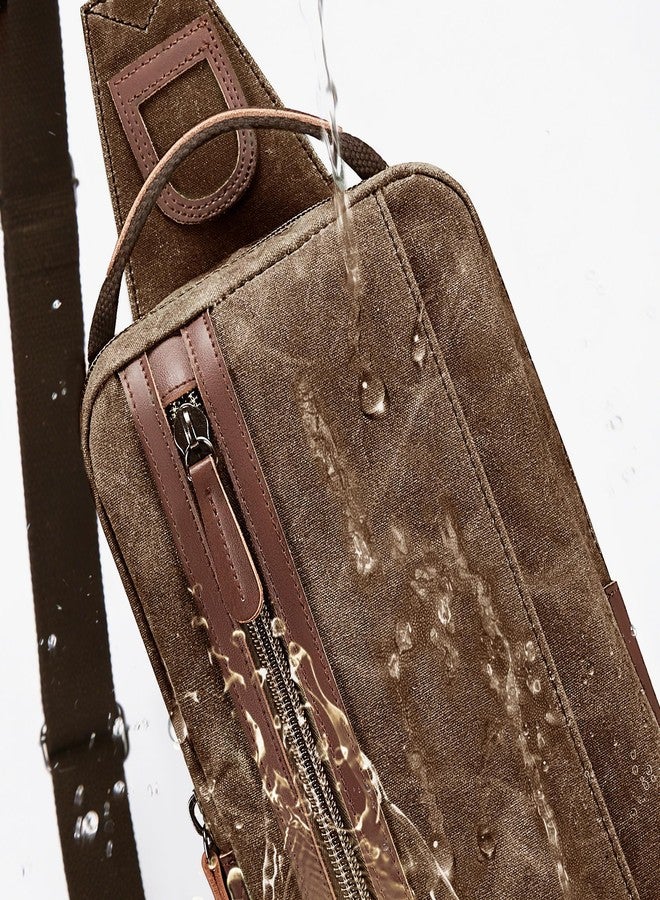 Janhavi Large Travel Crossbody Bags for Men Women, Retro Waxed Canvas Waterproof Messenger Sling Bag Chest Bag with PU Leather Decoration, Shoulder Bag Handbags Satchel Bag for Work Sport Shopping(Coffee) - Image 5