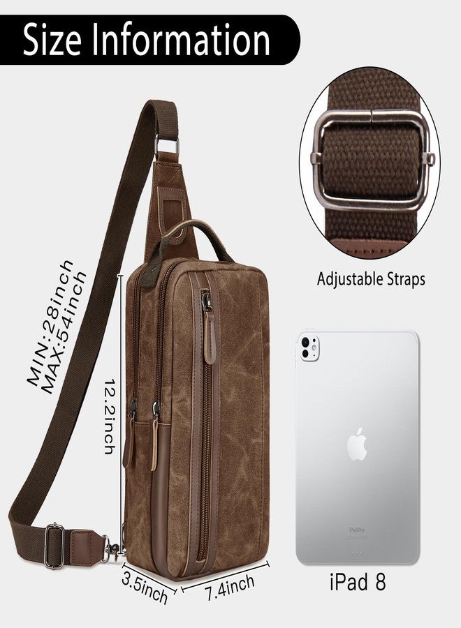 Janhavi Large Travel Crossbody Bags for Men Women, Retro Waxed Canvas Waterproof Messenger Sling Bag Chest Bag with PU Leather Decoration, Shoulder Bag Handbags Satchel Bag for Work Sport Shopping(Coffee) - Image 3