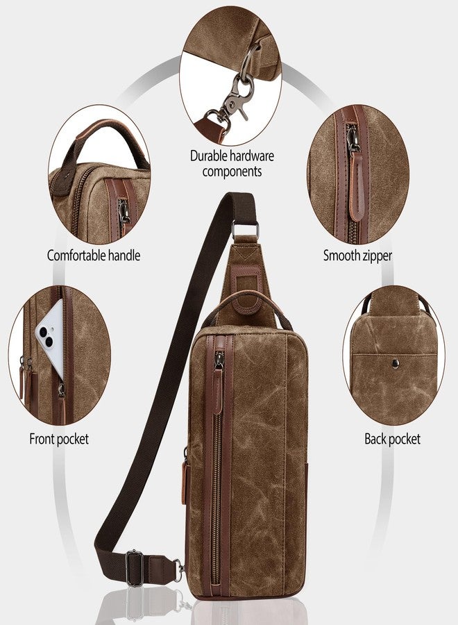 Janhavi Large Travel Crossbody Bags for Men Women, Retro Waxed Canvas Waterproof Messenger Sling Bag Chest Bag with PU Leather Decoration, Shoulder Bag Handbags Satchel Bag for Work Sport Shopping(Coffee) - Image 4
