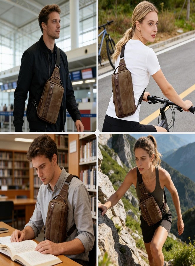 Janhavi Large Travel Crossbody Bags for Men Women, Retro Waxed Canvas Waterproof Messenger Sling Bag Chest Bag with PU Leather Decoration, Shoulder Bag Handbags Satchel Bag for Work Sport Shopping(Coffee) - Image 2