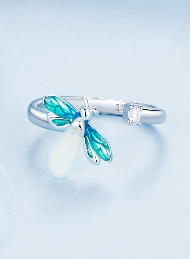 Qings Luminous Firefly Ring for Women, 925 Sterling Silver Glow in the Dark Fireworm Adjustable Ring Cute Animal Open Ring Jewelry Gifts for Ladies - Image 4