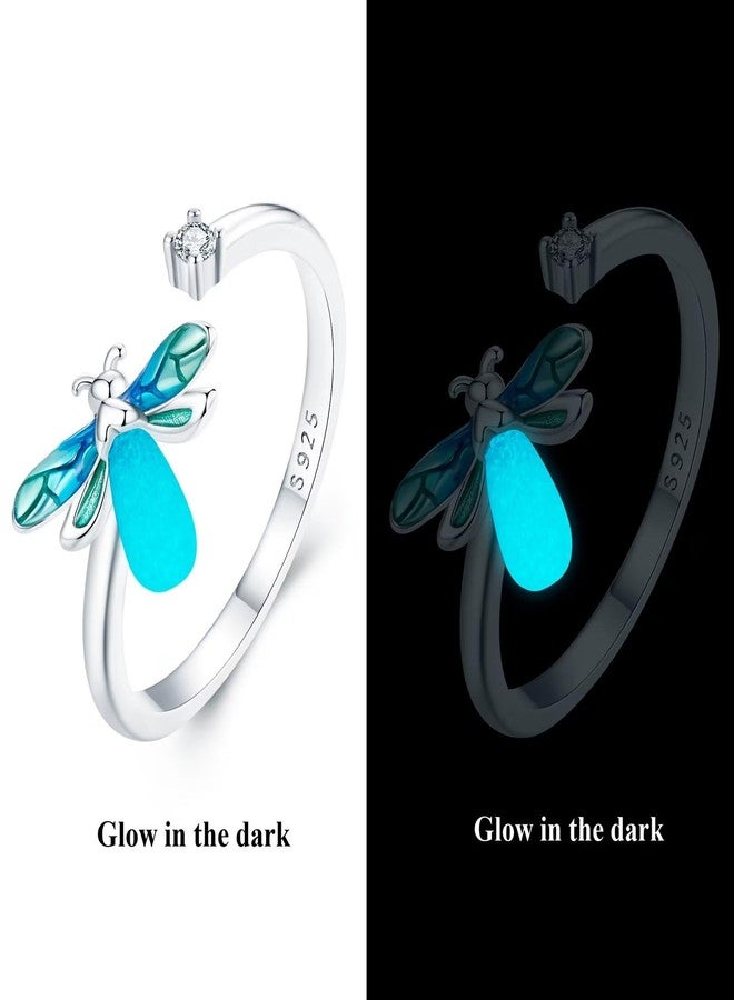 Qings Luminous Firefly Ring for Women, 925 Sterling Silver Glow in the Dark Fireworm Adjustable Ring Cute Animal Open Ring Jewelry Gifts for Ladies - Image 3