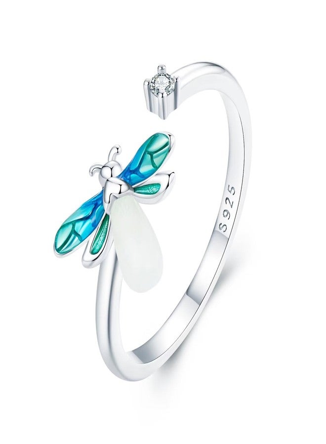 Qings Luminous Firefly Ring for Women, 925 Sterling Silver Glow in the Dark Fireworm Adjustable Ring Cute Animal Open Ring Jewelry Gifts for Ladies - Image 1