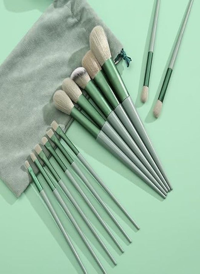 KHUNT ENTERPRISE 13-Piece Makeup Brush Set – Synthetic Bristles, Soft and Durable with Travel Pouch, Ideal for Blending, and Highlighting (GREEN) - Image 4