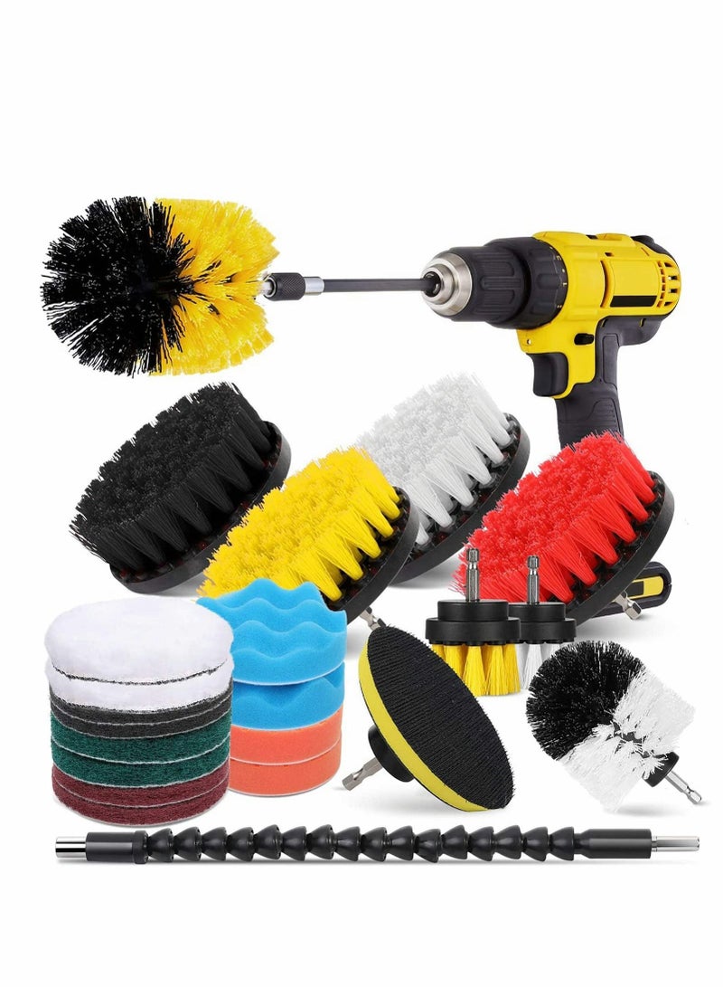 Y&D Drill Brush Attachment Set for Cleaning, Power Scrubber Pad Sponge Kit with Extend Bathroom Car Grout Carpet Floor Tub Shower Tile Corners and Kitchen - Image 1