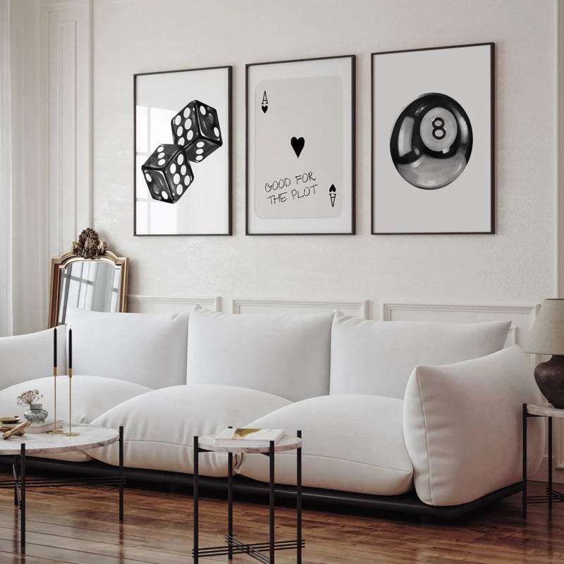 Pennclys Black White Aesthetic Wall Art Decor 8 Ball Canvas Poster Y2k Cool Dice Pictures Black White Room Decor Trendy Poker Poster Prints Retro Painting Artwork for Apartment Dorm 12x16 Inch Unframed 3Pcs - Image 5