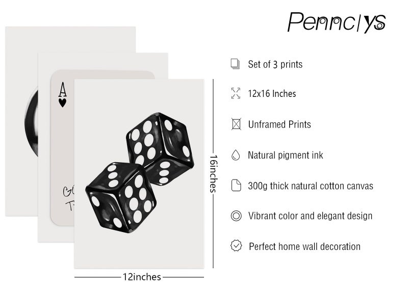 Pennclys Black White Aesthetic Wall Art Decor 8 Ball Canvas Poster Y2k Cool Dice Pictures Black White Room Decor Trendy Poker Poster Prints Retro Painting Artwork for Apartment Dorm 12x16 Inch Unframed 3Pcs - Image 2