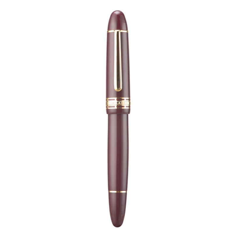 Wikult Yongsheng Junlai 630 Acrylic Fountain Pen, Size 8 Medium Nib with Piston Filling System, Wine Red Transparent Fence Ink Tank with Torpedo Shape Design Smooth Writing Pen (Gold Trim) - Image 2