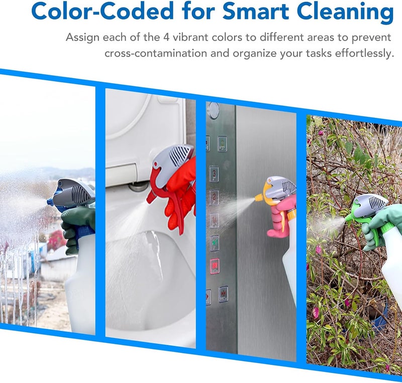 DrDirt زجاجات رش درديرت 650 مل/22 أونصة، عبوة من 4 ألوان، تدفق عالي 3cc، مقاومة للأحماض والقلويات، متوافقة مع الكحول، احترافية، شديدة التحمل للتنظيف وسقي النباتات - Image 3
