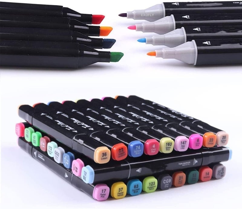 EXOFLY Dual Tip Art Markers 48 Colours With Carrying Case For Painting Sketching Calligraphy Drawing OdorlessNon Toxic Twin Head Permanent Colouring Markers For Kids Adult Beginners - Image 3