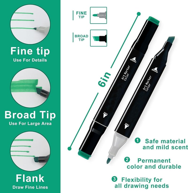EXOFLY Dual Tip Art Markers 48 Colours With Carrying Case For Painting Sketching Calligraphy Drawing OdorlessNon Toxic Twin Head Permanent Colouring Markers For Kids Adult Beginners - Image 4