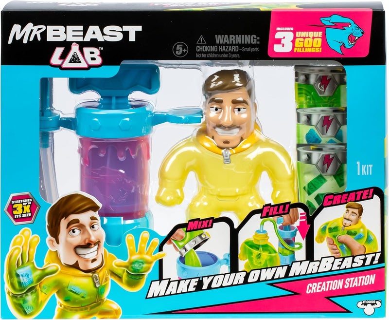 MrBeast Lab مختبر مستر بيست - اصنع شخصية مستر بيست المطاطية الخاصة بك مع محطة الإبداع، مع 3 حشوات لزجة فريدة، اخلط، املأ وابتكر شخصية مستر بيست المطاطية الخاصة بك مرة بعد مرة - Image 1