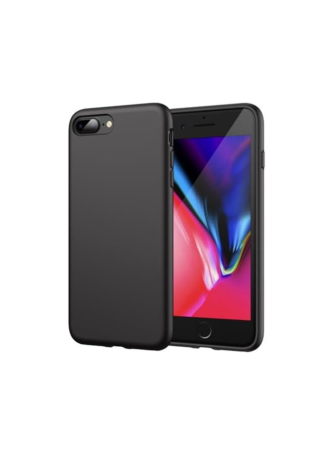 جي تيك جراب سيليكون لهاتف iPhone 7 Plus وiPhone 8 Plus، مقاس 5.5 بوصة، جراب واقٍ كامل الجسم ناعم الملمس، غطاء مقاوم للصدمات مع بطانة من الألياف الدقيقة (أسود) - Image 1