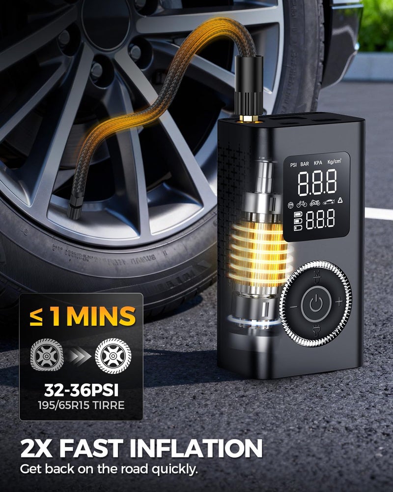 Evekas Tire Inflator Portable Air Compressor with Type-C Charging, Digital Pressure Gauge, LED Light, Smart Air Pump for Car, Motorcycle, Bike, Ball - Image 2
