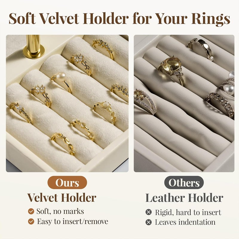 bussdis 3 Tier Bracelet Holder Display - Beige Leather Jewelry Organizer for Bracelets, Necklaces, Earrings, Rings, and Watches - Image 3