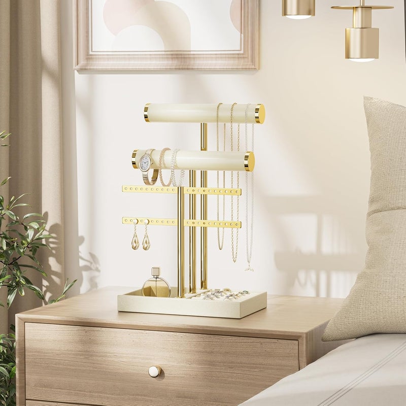 bussdis 3 Tier Bracelet Holder Display - Beige Leather Jewelry Organizer for Bracelets, Necklaces, Earrings, Rings, and Watches - Image 5