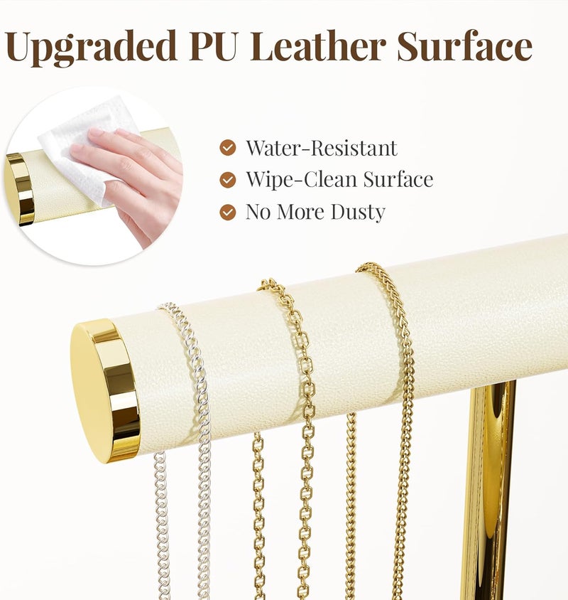bussdis 3 Tier Bracelet Holder Display - Beige Leather Jewelry Organizer for Bracelets, Necklaces, Earrings, Rings, and Watches - Image 2