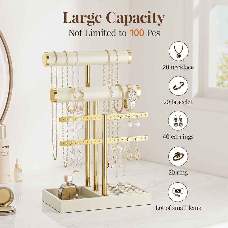 bussdis 3 Tier Bracelet Holder Display - Beige Leather Jewelry Organizer for Bracelets, Necklaces, Earrings, Rings, and Watches - Image 4