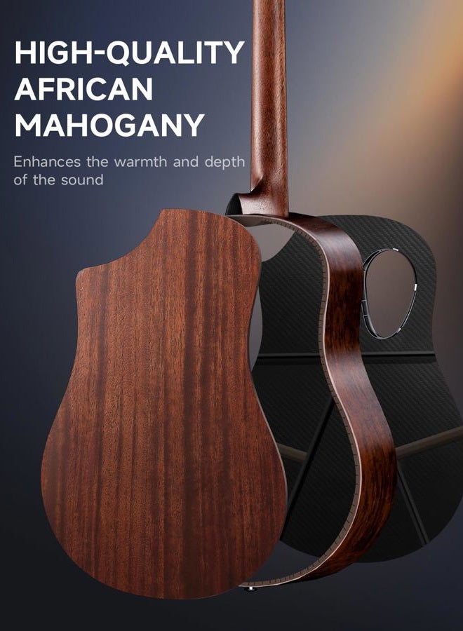 Donner Acoustic Guitar Kits for Beginners & Intermediate Learners - 38" Travel Guitar with Carbon Fiber Top, Wooden Back & Sides, Case, Strap, Steel-Strings, RISING-G1 (Gloss, Brown) - Image 5