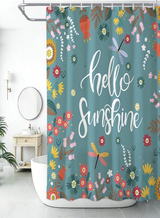 Baccessor Spring Summer Shower Curtain Hello Sunshine Flower Floral Shower Curtain Neutral Country Rustic Bathroom Bath Decor Waterproof Weighted with Hooks 72 W x72 H Inch - Image 1