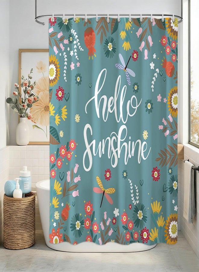 Baccessor Spring Summer Shower Curtain Hello Sunshine Flower Floral Shower Curtain Neutral Country Rustic Bathroom Bath Decor Waterproof Weighted with Hooks 72 W x72 H Inch - Image 2