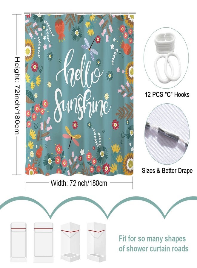 Baccessor Spring Summer Shower Curtain Hello Sunshine Flower Floral Shower Curtain Neutral Country Rustic Bathroom Bath Decor Waterproof Weighted with Hooks 72 W x72 H Inch - Image 5