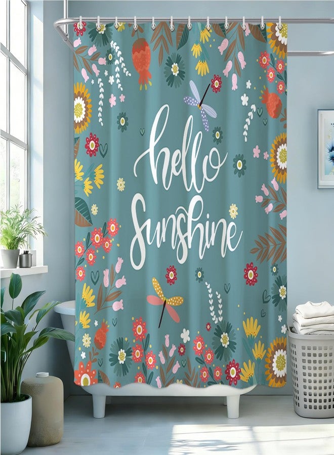 Baccessor Spring Summer Shower Curtain Hello Sunshine Flower Floral Shower Curtain Neutral Country Rustic Bathroom Bath Decor Waterproof Weighted with Hooks 72 W x72 H Inch - Image 3