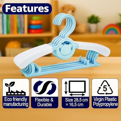 WISHKEY Adjustable Kids Clothes Hangers Pack of 10 – Telescopic Expandable Plastic Hangers with Hooks, Anti-Slip, Space Saving Wardrobe Hangers for Baby, Toddler & Children’s Clothes – Blue & Green - Image 3