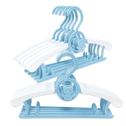 WISHKEY Adjustable Kids Clothes Hangers Pack of 10 – Telescopic Expandable Plastic Hangers with Hooks, Anti-Slip, Space Saving Wardrobe Hangers for Baby, Toddler & Children’s Clothes – Blue & Green - Image 1