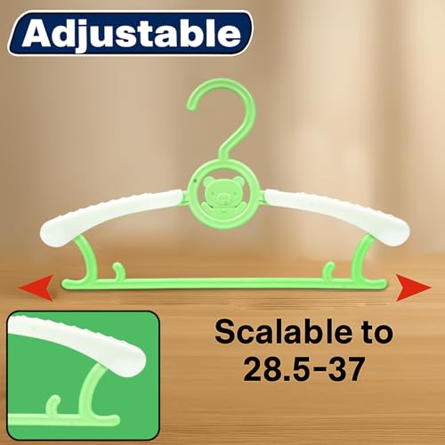 WISHKEY Adjustable Kids Clothes Hangers Pack of 10 – Telescopic Expandable Plastic Hangers with Hooks, Anti-Slip, Space Saving Wardrobe Hangers for Baby, Toddler & Children’s Clothes – Blue & Green - Image 4