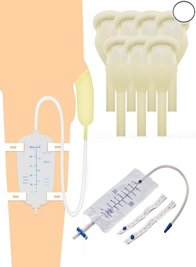 Alpha Basics 7 Male External Urinal Catcher 35mm (Ext-Large Size) with 1 Urine Leg Bag (7+1 Kit), Beige - Image 1