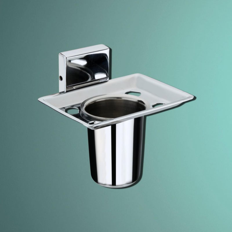 DDECOY Bath Accessories Stainless Steel Edin Square Single Tumbler/Glass/Toothbrush Holder/Tooth Brush Stand/Brush Stand/Toothpaste Holder/Toothbrush Holder/Tumbler Stand Stand (Chrome Finish) - Image 1