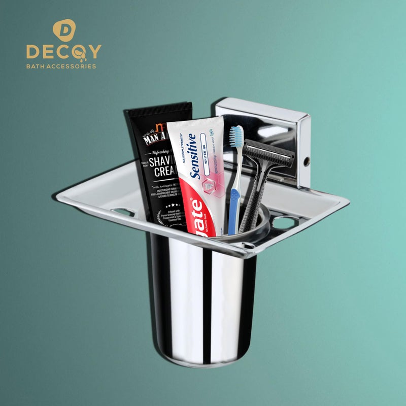 DDECOY Bath Accessories Stainless Steel Edin Square Single Tumbler/Glass/Toothbrush Holder/Tooth Brush Stand/Brush Stand/Toothpaste Holder/Toothbrush Holder/Tumbler Stand Stand (Chrome Finish) - Image 2