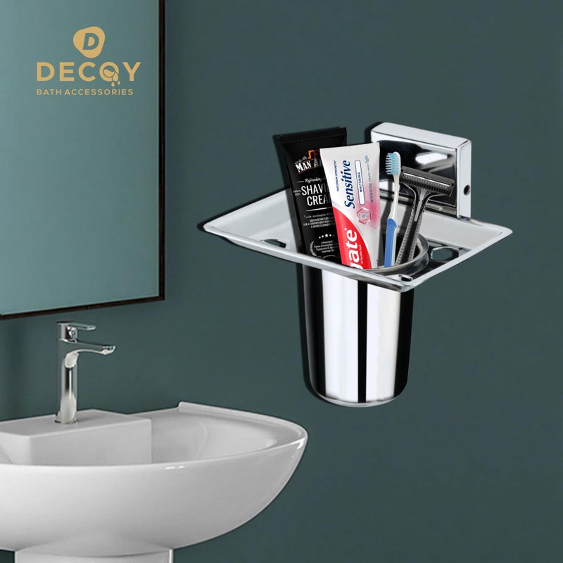 DDECOY Bath Accessories Stainless Steel Edin Square Single Tumbler/Glass/Toothbrush Holder/Tooth Brush Stand/Brush Stand/Toothpaste Holder/Toothbrush Holder/Tumbler Stand Stand (Chrome Finish) - Image 5