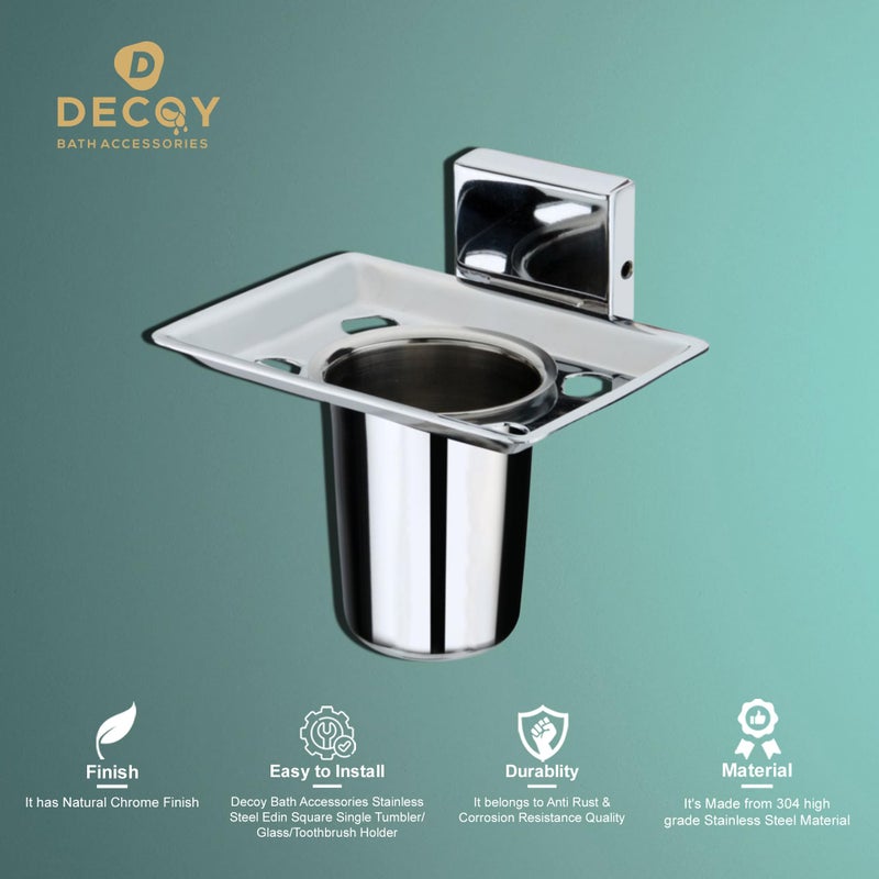 DDECOY Bath Accessories Stainless Steel Edin Square Single Tumbler/Glass/Toothbrush Holder/Tooth Brush Stand/Brush Stand/Toothpaste Holder/Toothbrush Holder/Tumbler Stand Stand (Chrome Finish) - Image 3