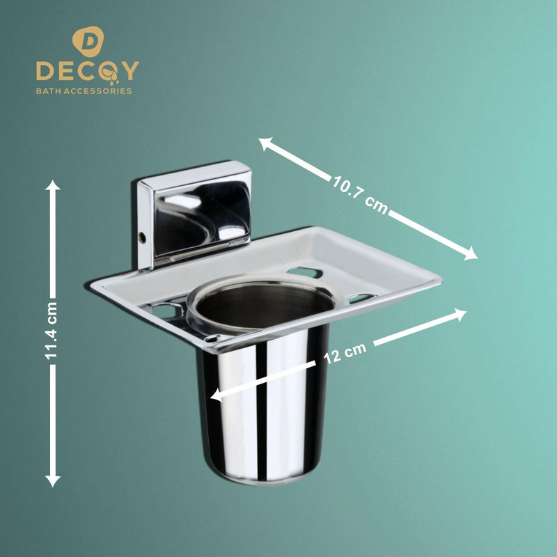 DDECOY Bath Accessories Stainless Steel Edin Square Single Tumbler/Glass/Toothbrush Holder/Tooth Brush Stand/Brush Stand/Toothpaste Holder/Toothbrush Holder/Tumbler Stand Stand (Chrome Finish) - Image 4