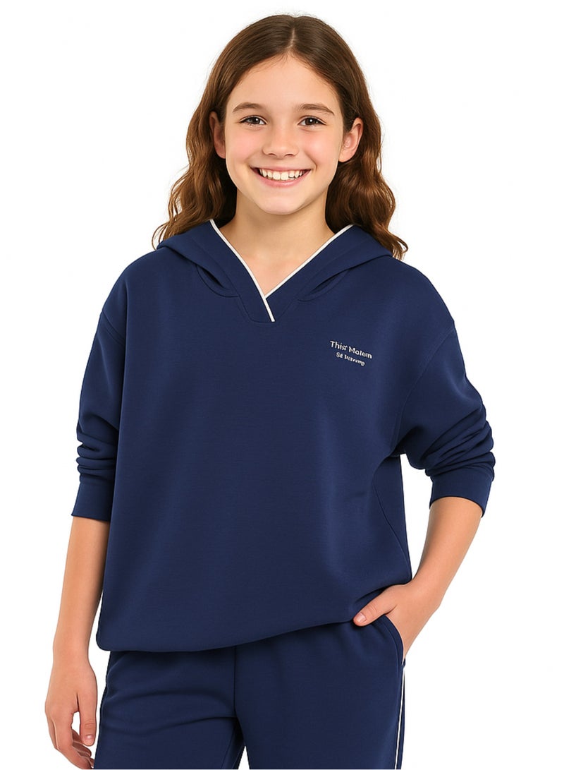victor and jane Girls’ Navy Wide-Leg Pants & Hoodie Set - Image 4