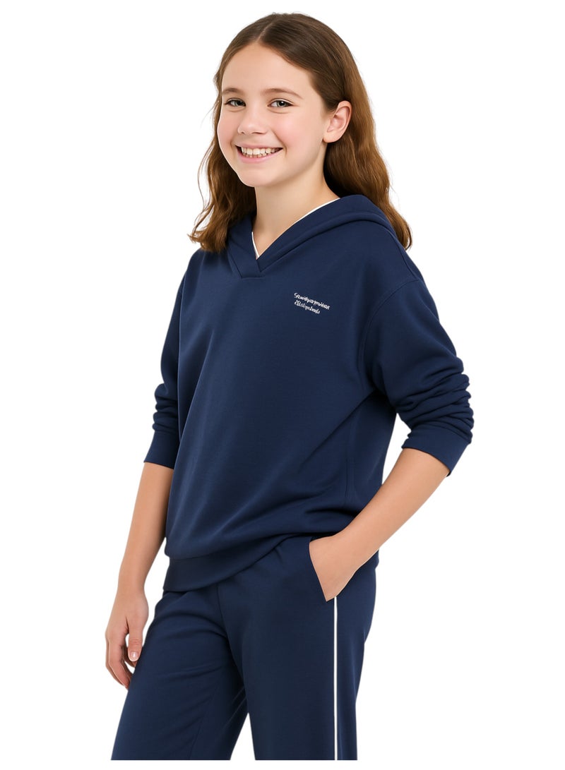 victor and jane Girls’ Navy Wide-Leg Pants & Hoodie Set - Image 5
