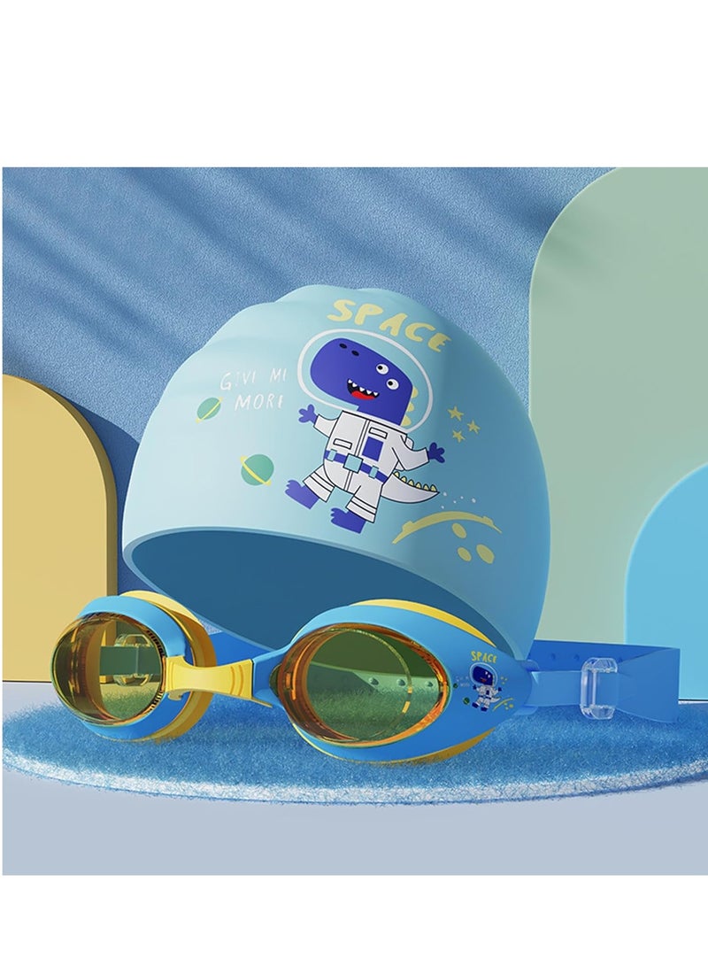 GUDOO Kids Swim Cap for Long Short Hair Unisex Silicone Swimming Cap for Age 2-14 with Goggles Bathing Swim Caps for Children Boys Girls - Image 1